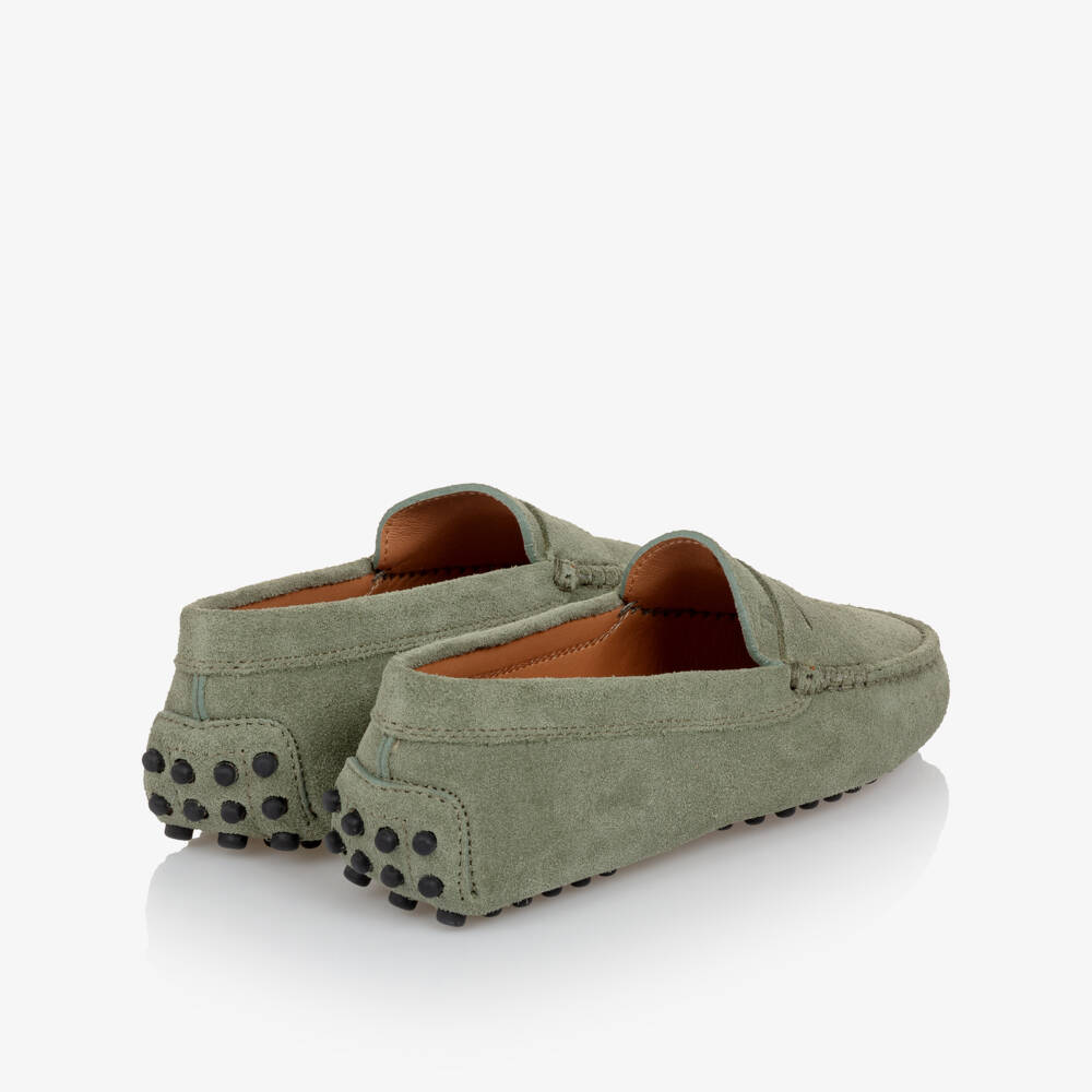 Tod's-Boys Sage Green Suede Leather Moccasins | Childrensalon Outlet
