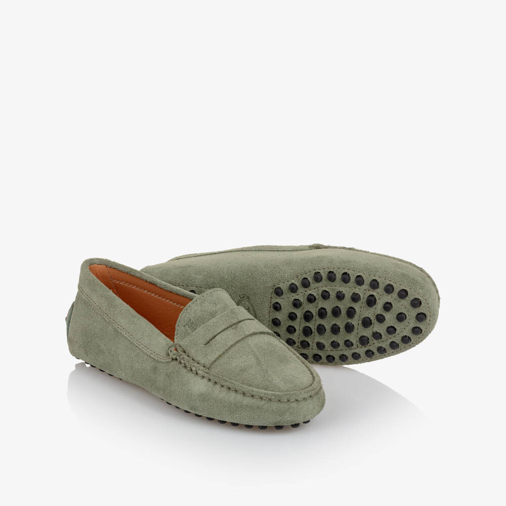 Tod's-Boys Sage Green Suede Leather Moccasins | Childrensalon Outlet