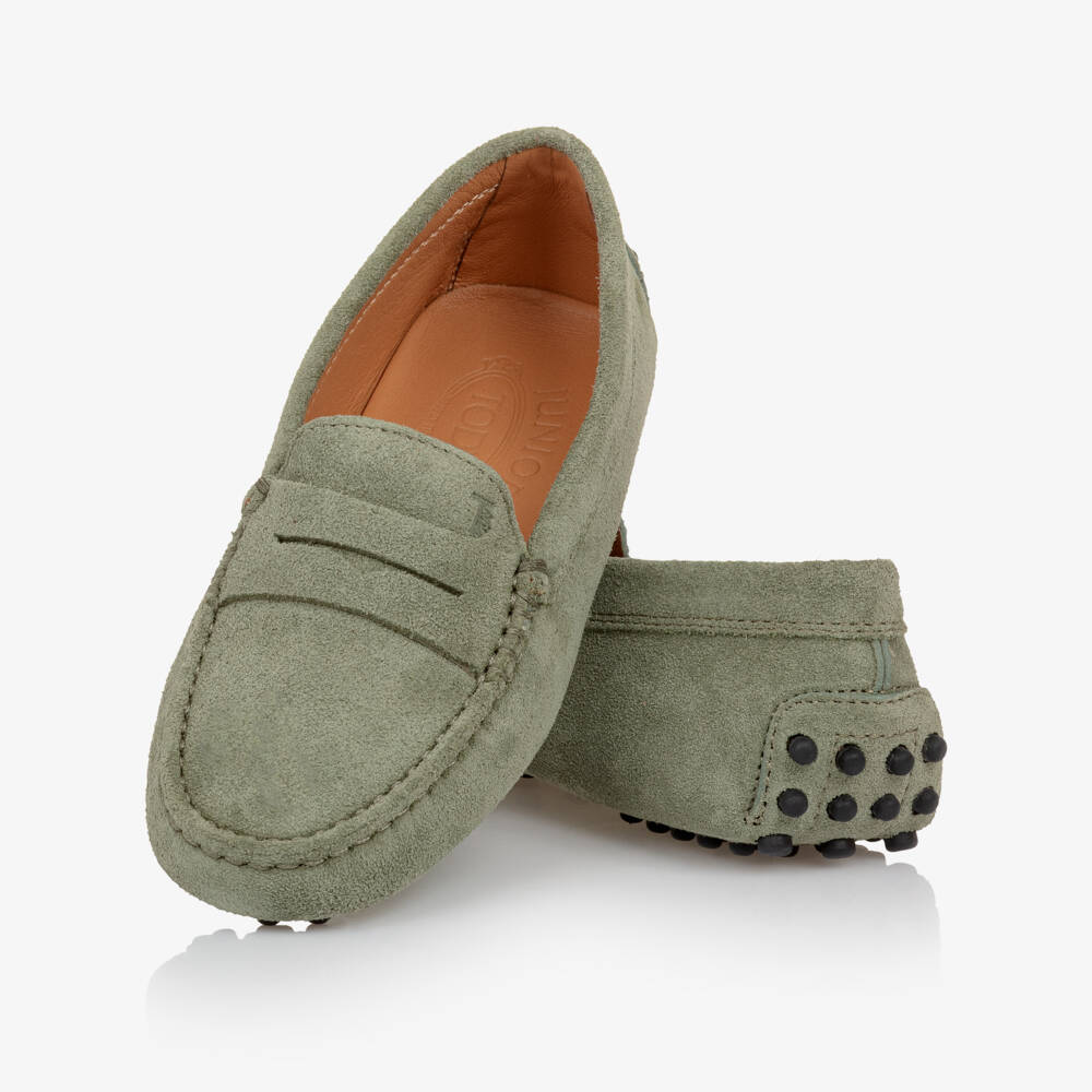 Tod's-Boys Sage Green Suede Leather Moccasins | Childrensalon Outlet