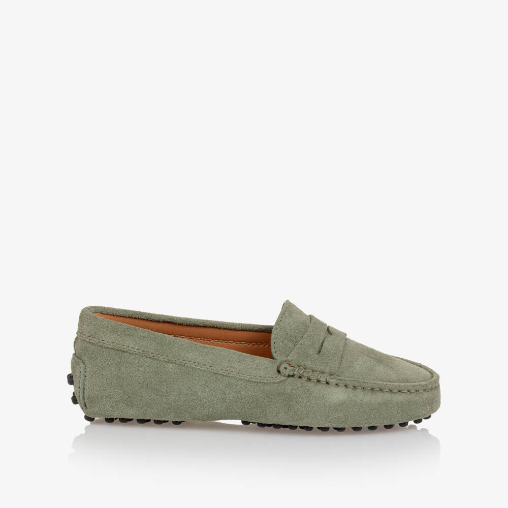 Tod's-Boys Sage Green Suede Leather Moccasins | Childrensalon Outlet