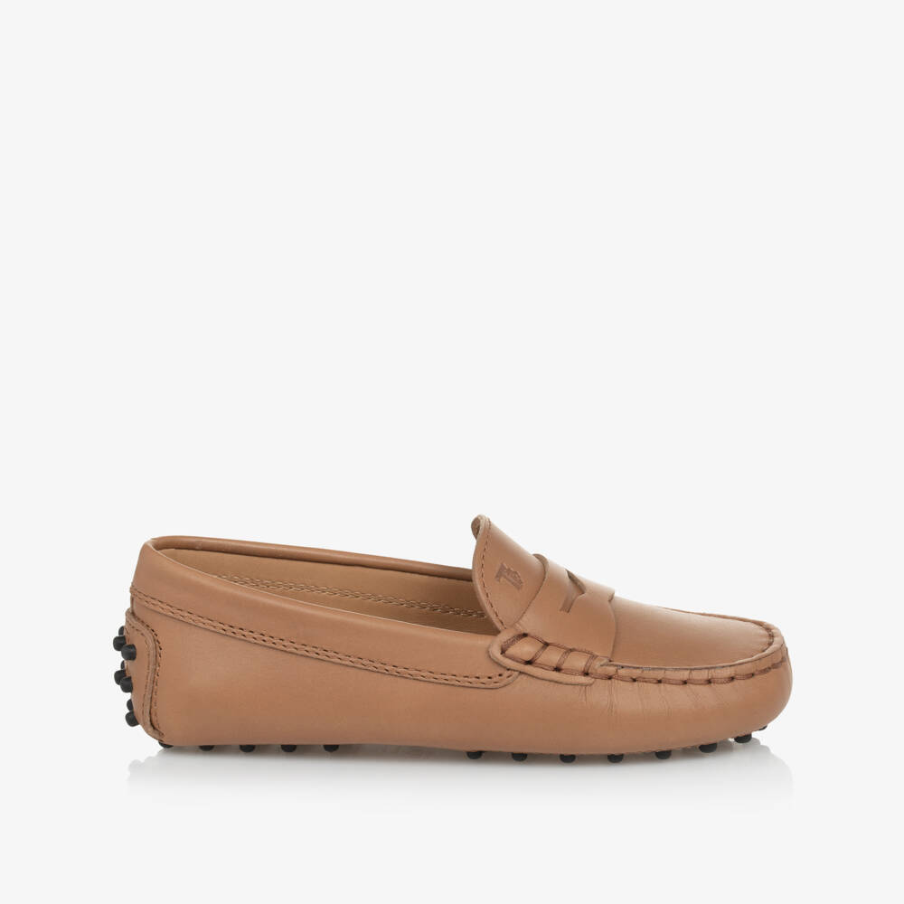 Tod's-Boys Tan Leather Gommino Moccasins | Childrensalon Outlet