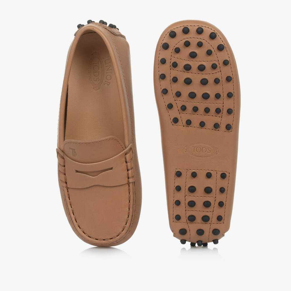 Tod's-Boys Tan Leather Gommino Moccasins | Childrensalon Outlet