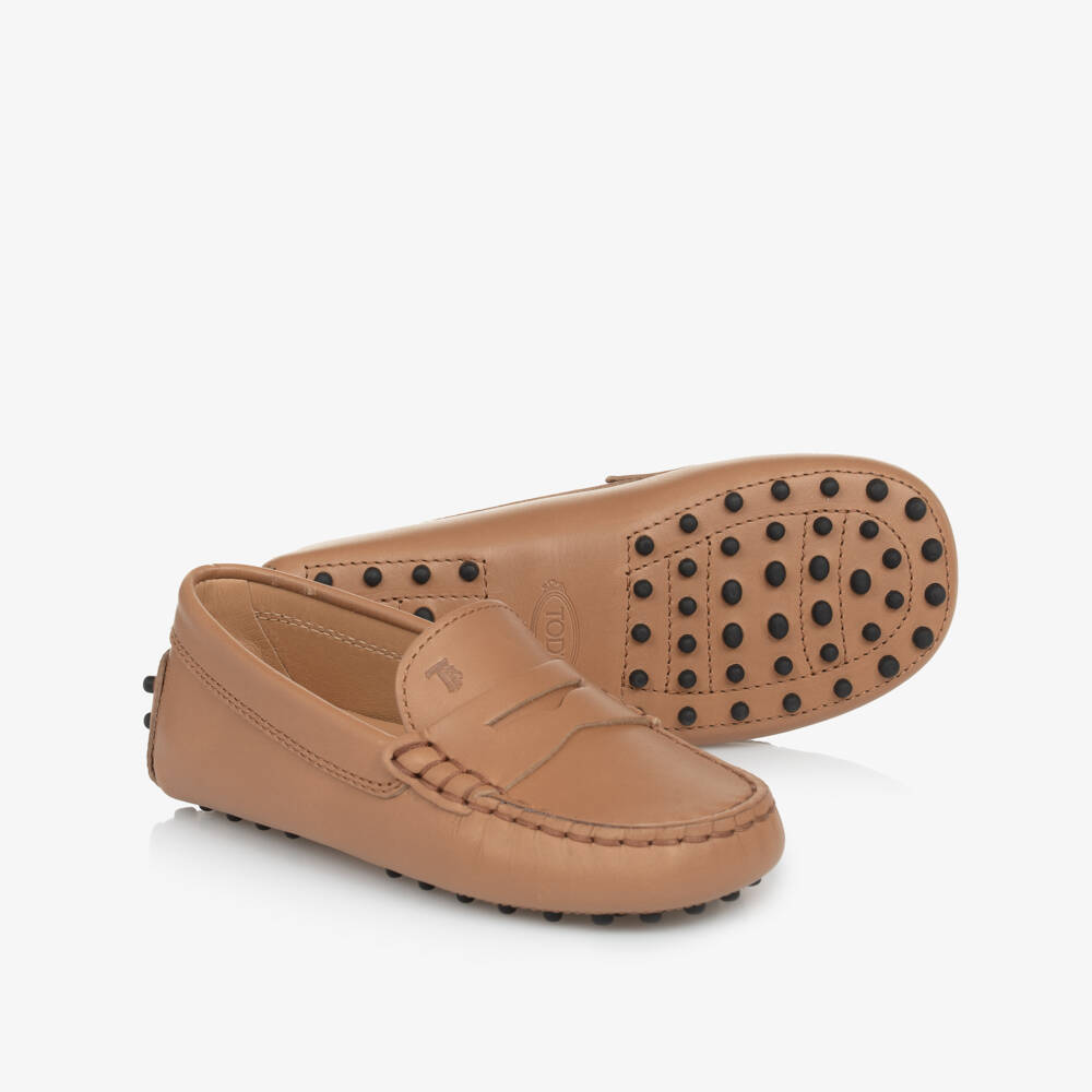 Tod's-Boys Tan Leather Gommino Moccasins | Childrensalon Outlet