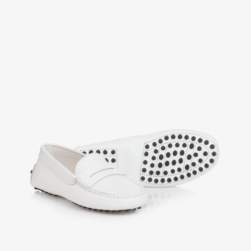 Tod's-Boys White Calfskin Loafers | Childrensalon Outlet