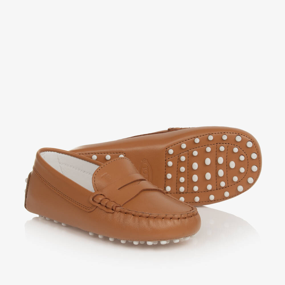 Tod's-حذاء موكاسين جلد لون بني للأطفال | Childrensalon Outlet