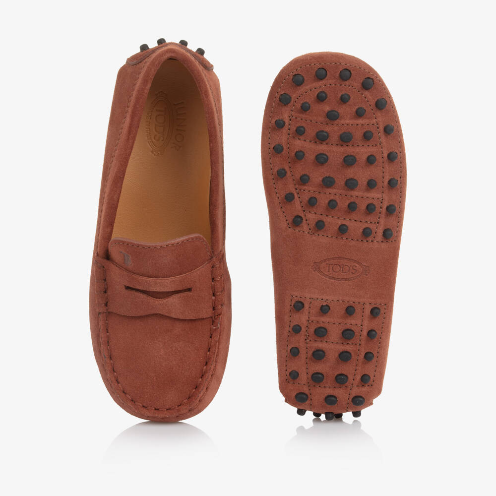Tod's-Brown Suede Gommino Moccasins | Childrensalon Outlet