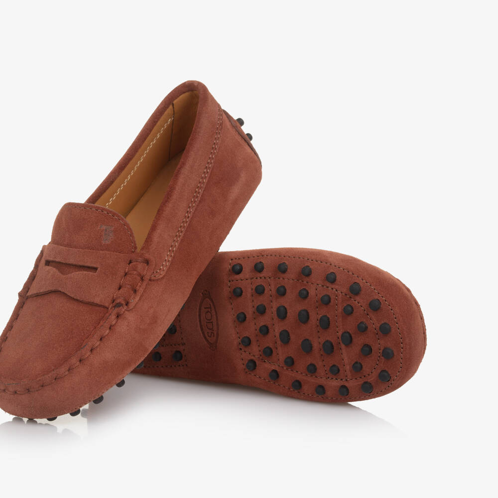 Tod's-Brown Suede Gommino Moccasins | Childrensalon Outlet