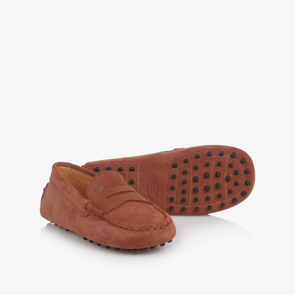 Tod's-Brown Suede Gommino Moccasins | Childrensalon Outlet