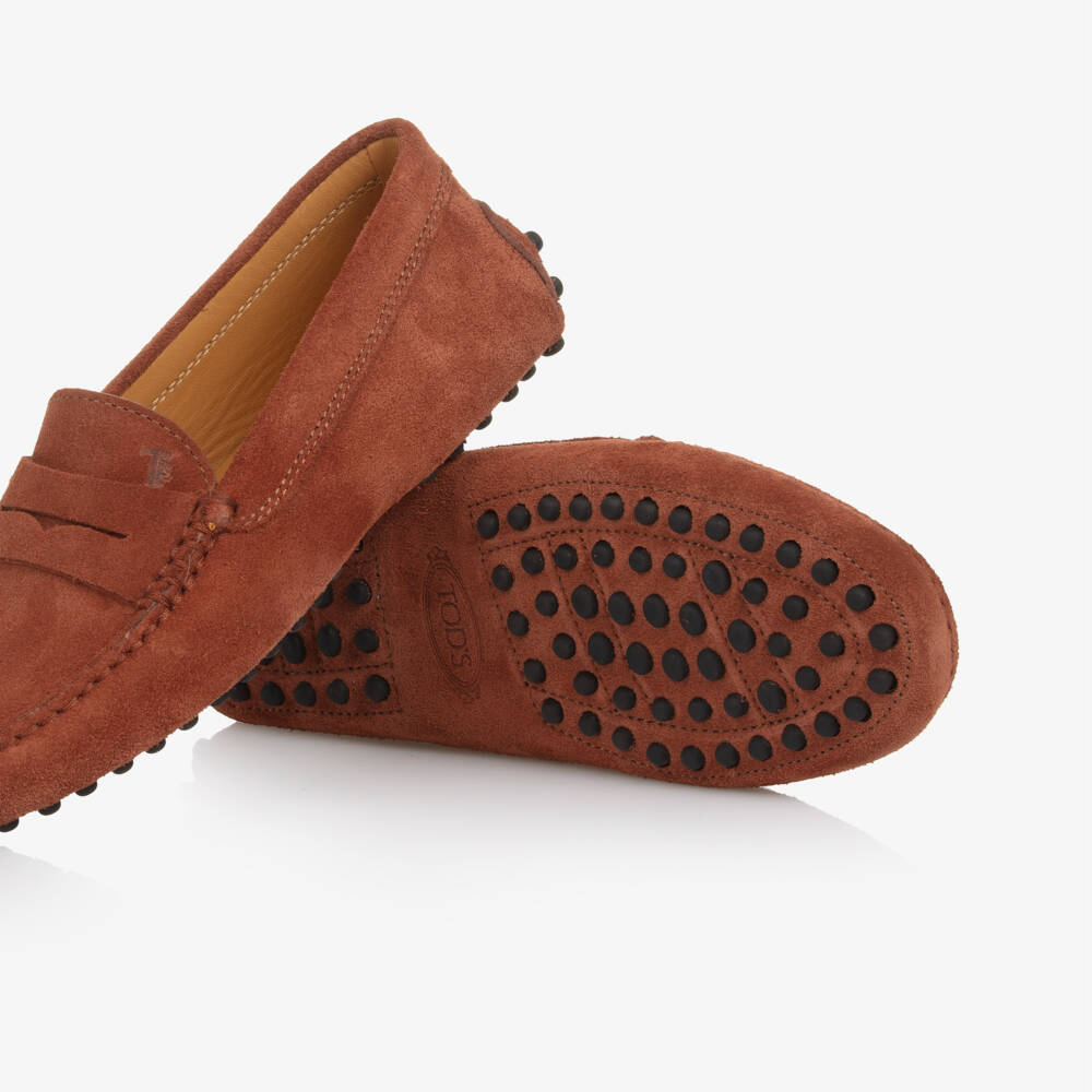 Tod's-Brown Suede Leather Gommino Moccassins | Childrensalon Outlet
