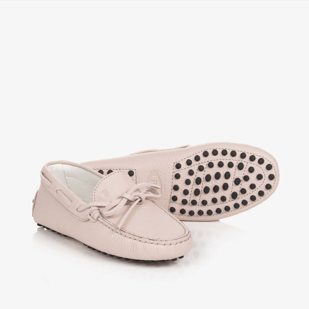 Girls Pink Leather Gommino Moccasins