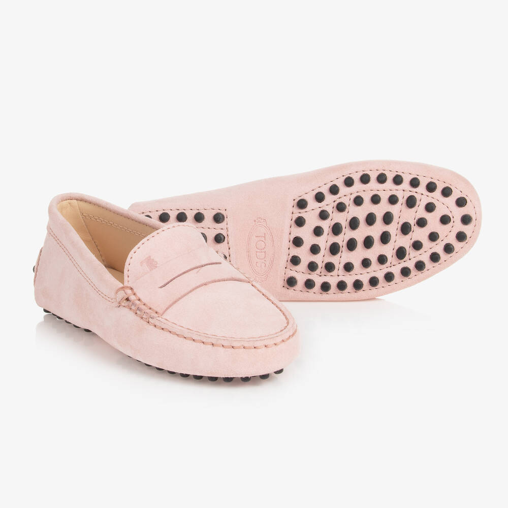 Tod's - Girls Pink Suede Gommino Moccasin Shoes | Childrensalon