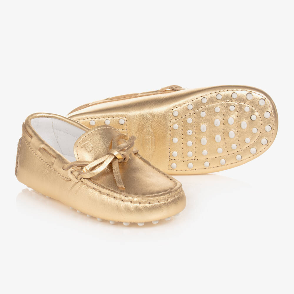 Tod's - حذاء موكاسين جلد لون ذهبي متاليك للأطفال | Childrensalon