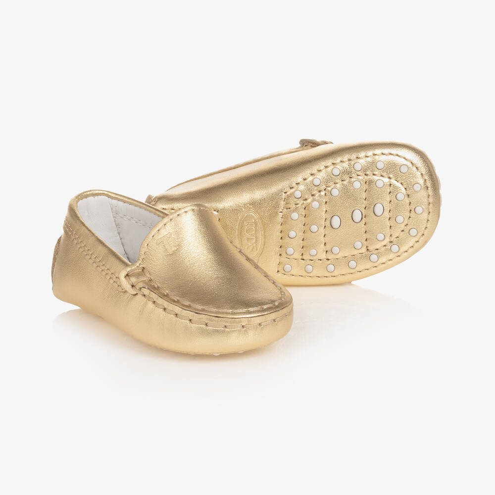 Tod's - Gold Leather Pre-Walker Moccasins | Childrensalon