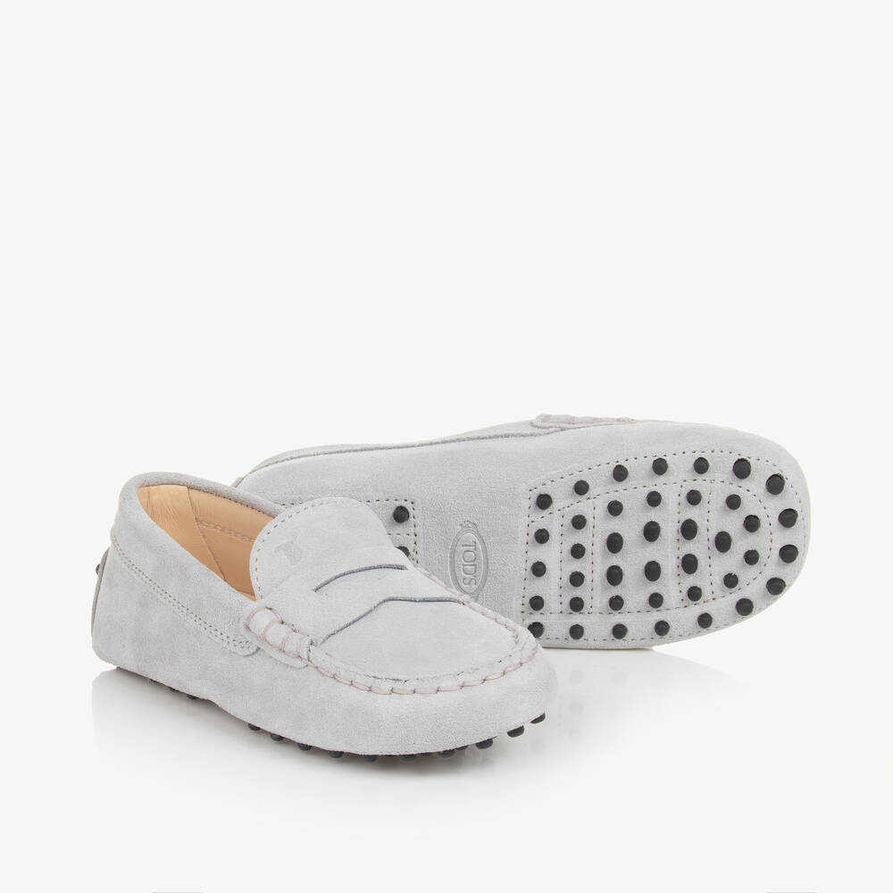 Tod s Grey Suede Leather Gommino Moccasins Childrensalon Outlet