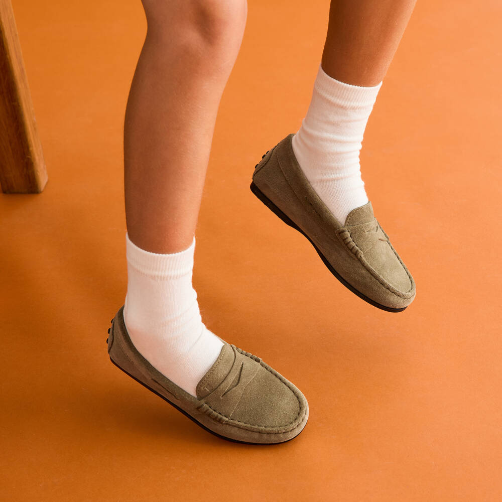 Tod's-Khaki Green Suede Leather Moccasins | Childrensalon Outlet