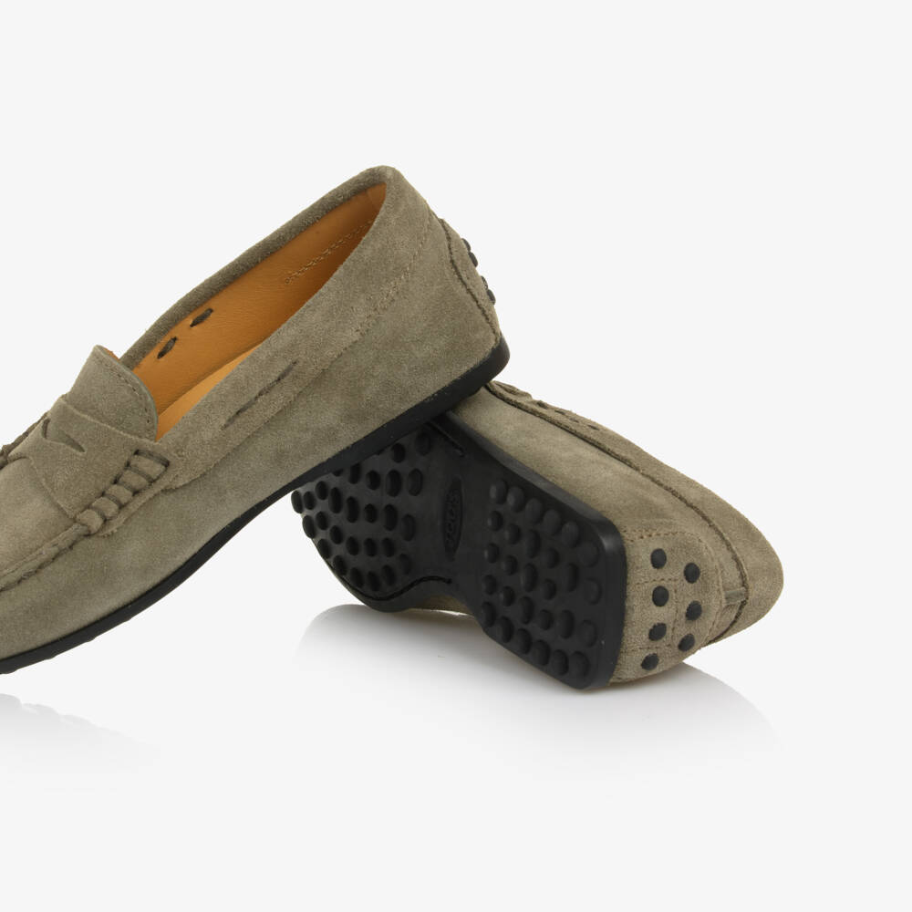 Tod's-Khaki Green Suede Leather Moccasins | Childrensalon Outlet