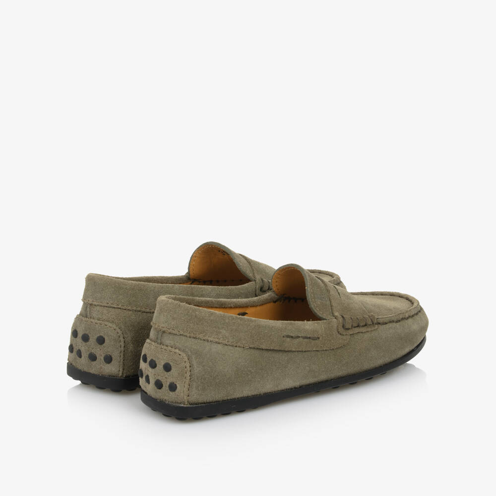 Tod's-Khaki Green Suede Leather Moccasins | Childrensalon Outlet