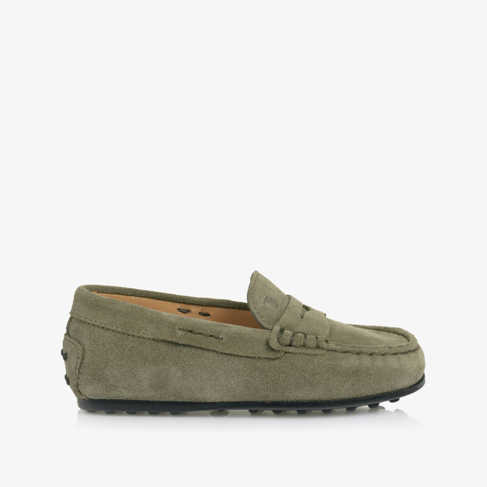 Tod's-Khaki Green Suede Moccasins | Childrensalon Outlet