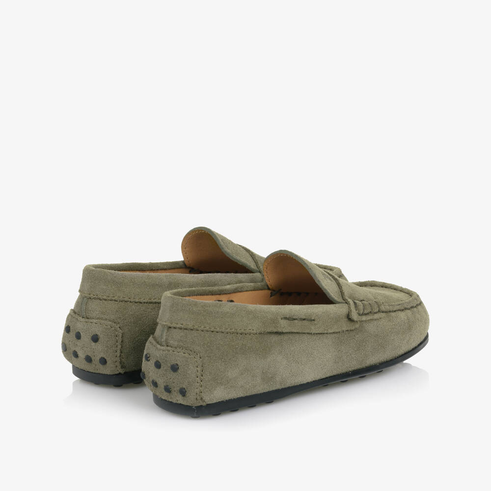 Tod's-Khaki Green Suede Moccasins | Childrensalon Outlet