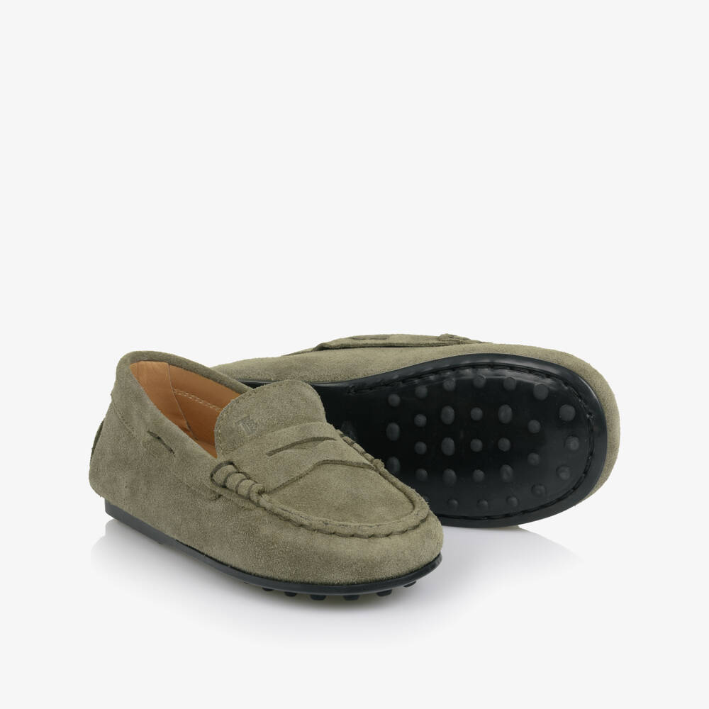Tod's-Khaki Suede Moccasins | Childrensalon Outlet