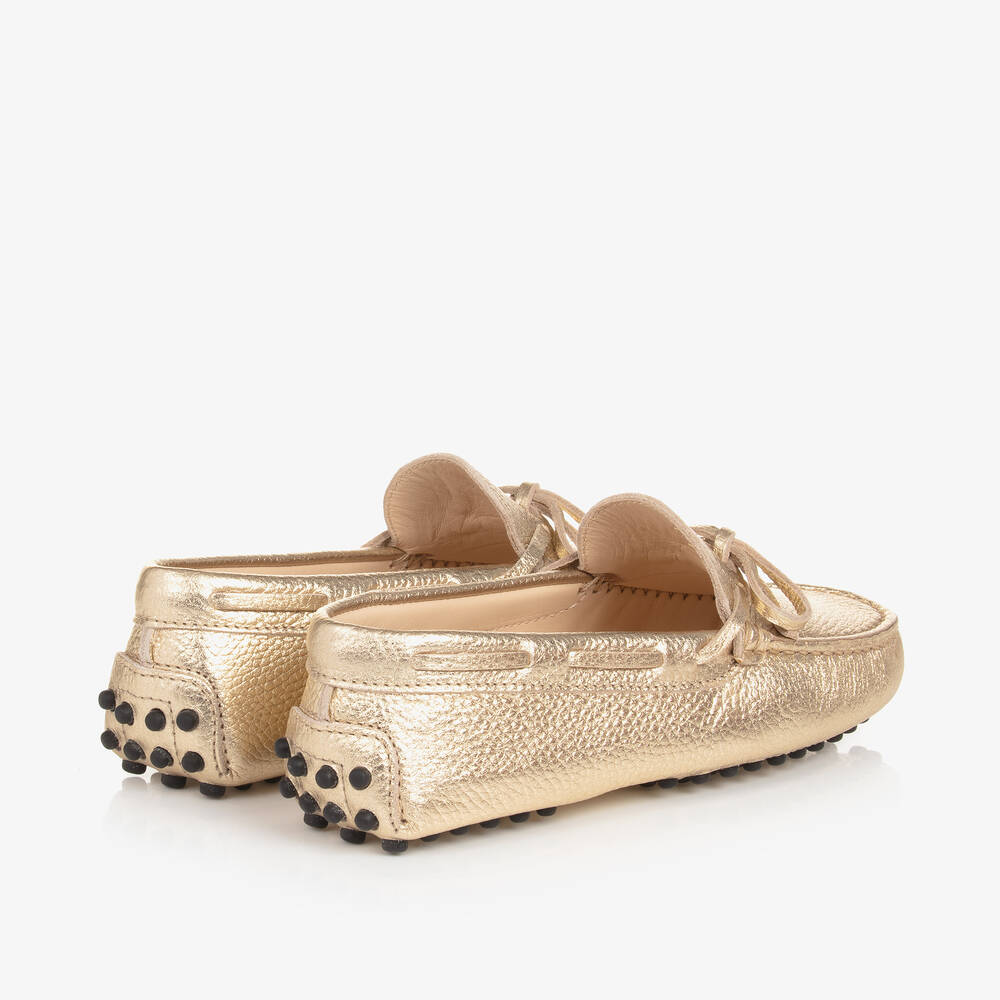Tod s Metallic Gold Leather Gommino Moccasins