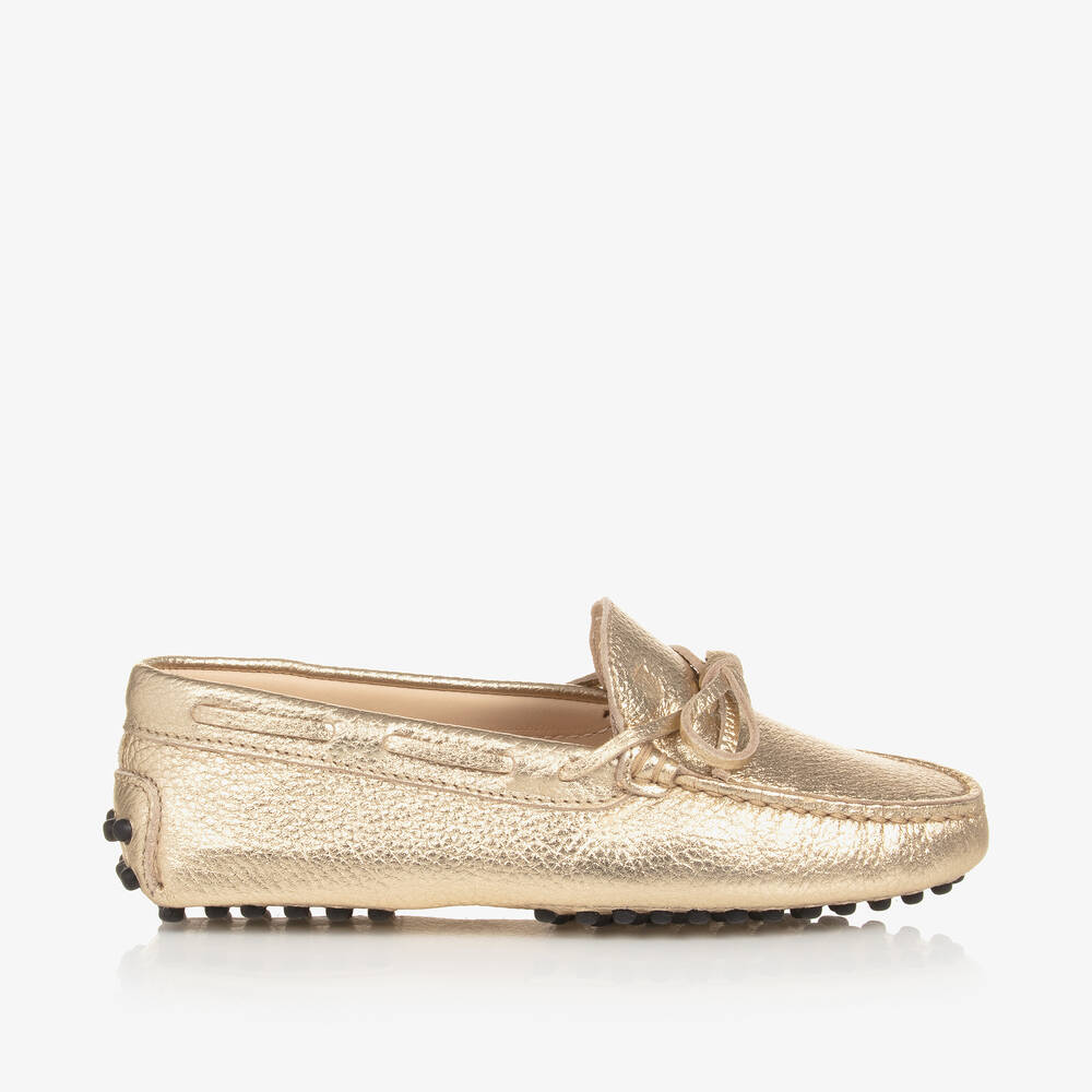 Tod's-حذاء موكاسين جلد لون ذهبي ميتاليك | Childrensalon Outlet
