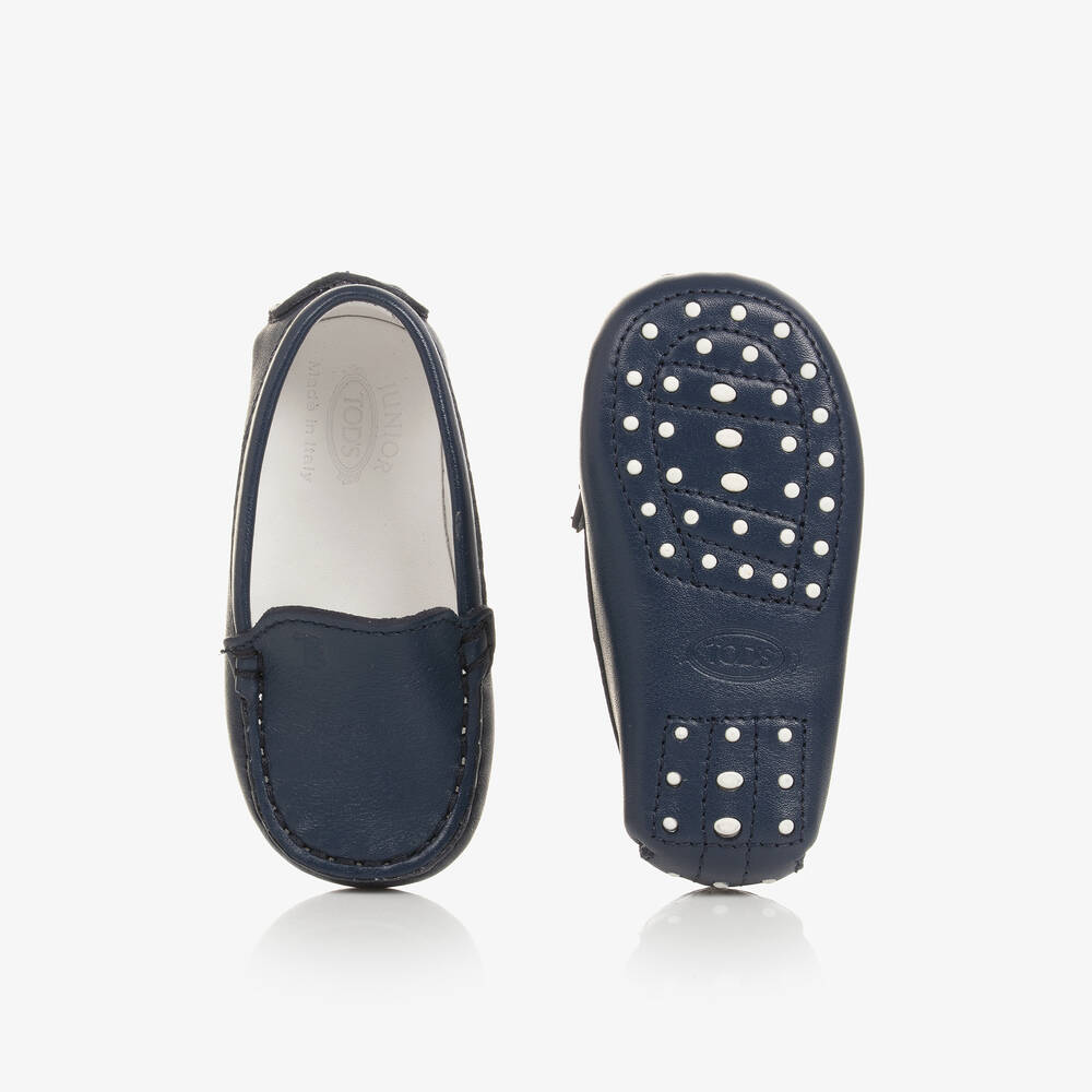 Tod's-حذاء جلد لون كحلي لمرحلة قبل المشي للمواليد | Childrensalon Outlet