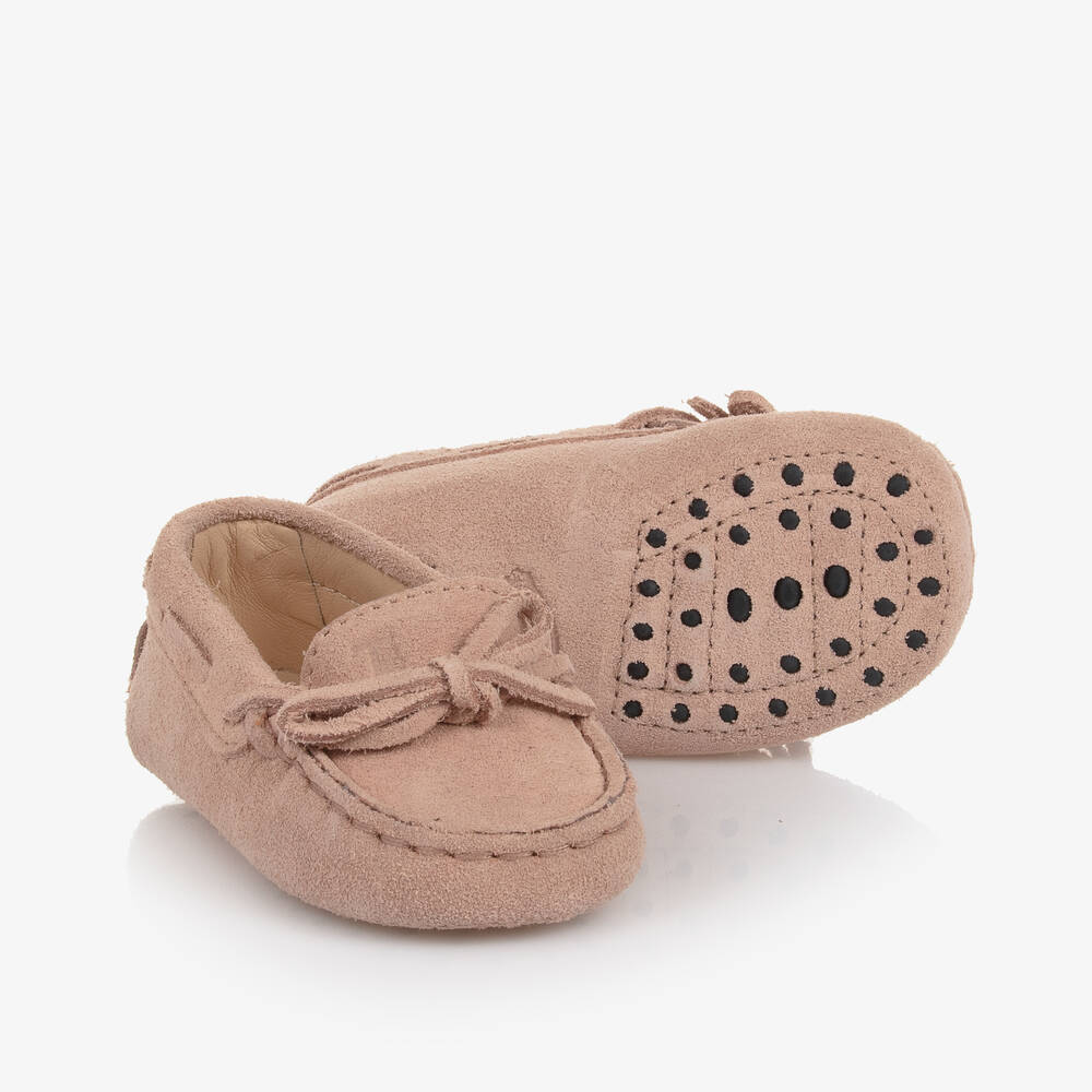 Tod's - Pink Suede Leather Pre-Walker Moccasins  | Childrensalon