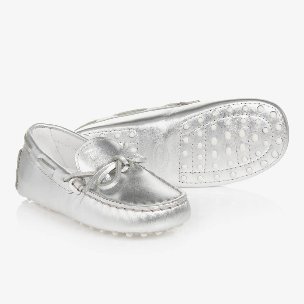 Tod's - Silver Leather Moccasin Shoes | Childrensalon