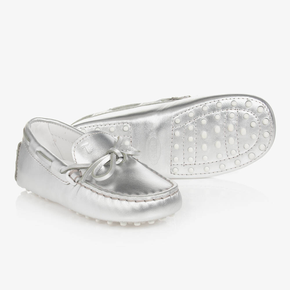 Tod's - Серебристые кожаные мокасины | Childrensalon