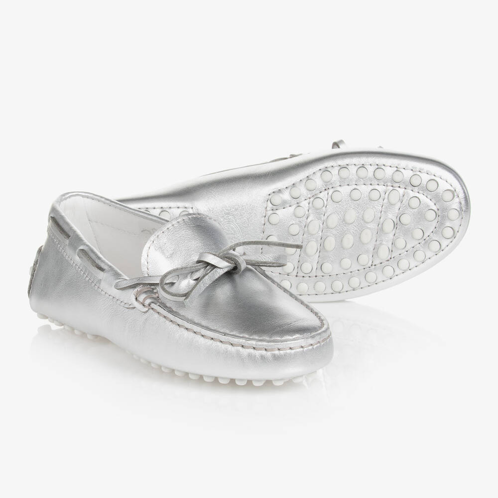 Tod's - Teen Girls Silver Leather Moccasins | Childrensalon