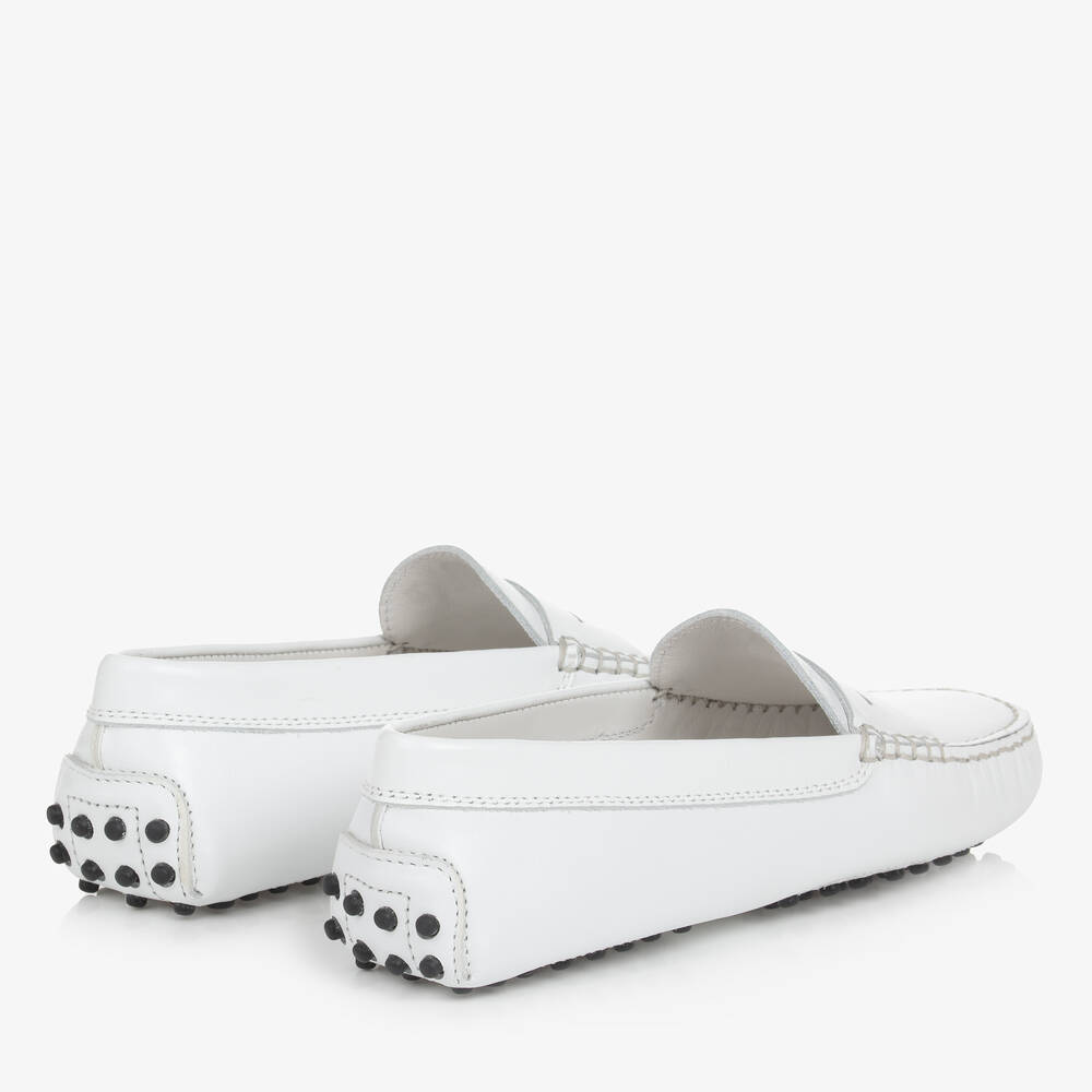 Tod s Teen White Leather Gommino Moccasins Childrensalon Outlet