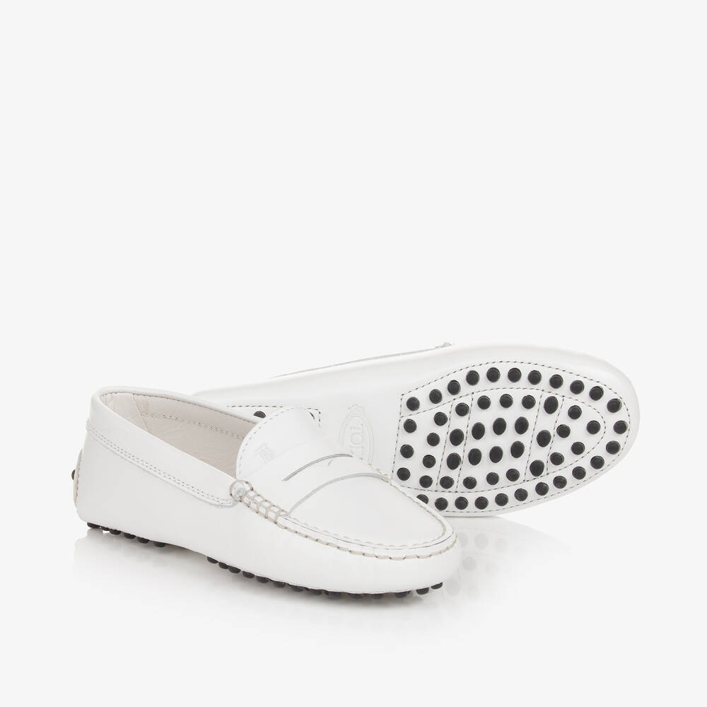 Tod's-حذاء موكاسين جلد لون أبيض للأطفال | Childrensalon Outlet