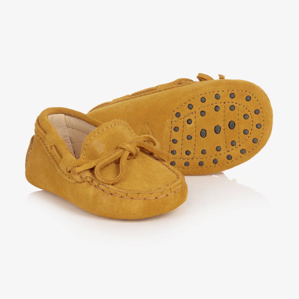 Tod's - Yellow Suede Pre-Walker Moccasin Shoes  | Childrensalon