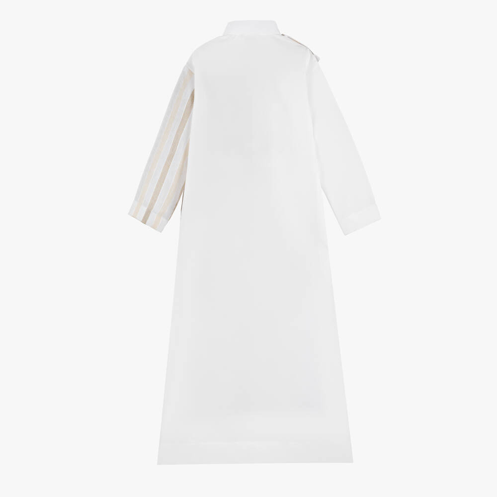 Tomi Fashion-Boys White & Beige Striped Twill Thobe | Childrensalon Outlet