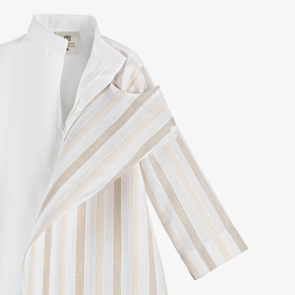 Tomi Fashion-Boys White & Beige Striped Twill Thobe | Childrensalon Outlet