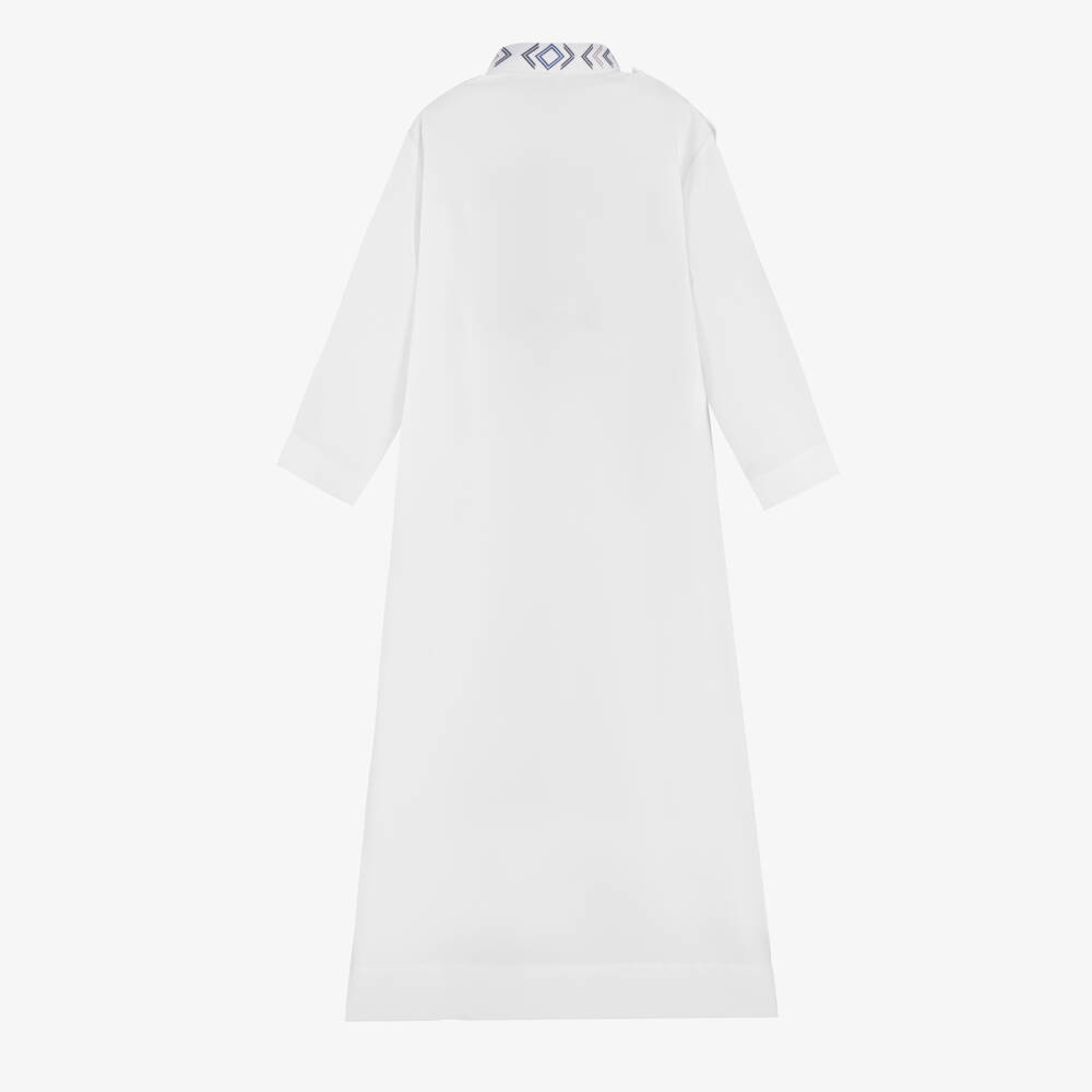 Tomi Fashion-Boys White Thobe with Blue Chevron Design | Childrensalon Outlet
