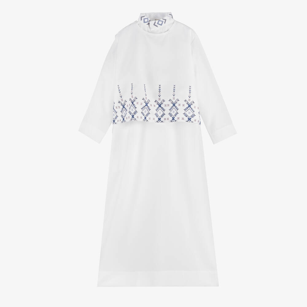 Tomi Fashion-Boys White Thobe with Blue Chevron Design | Childrensalon Outlet