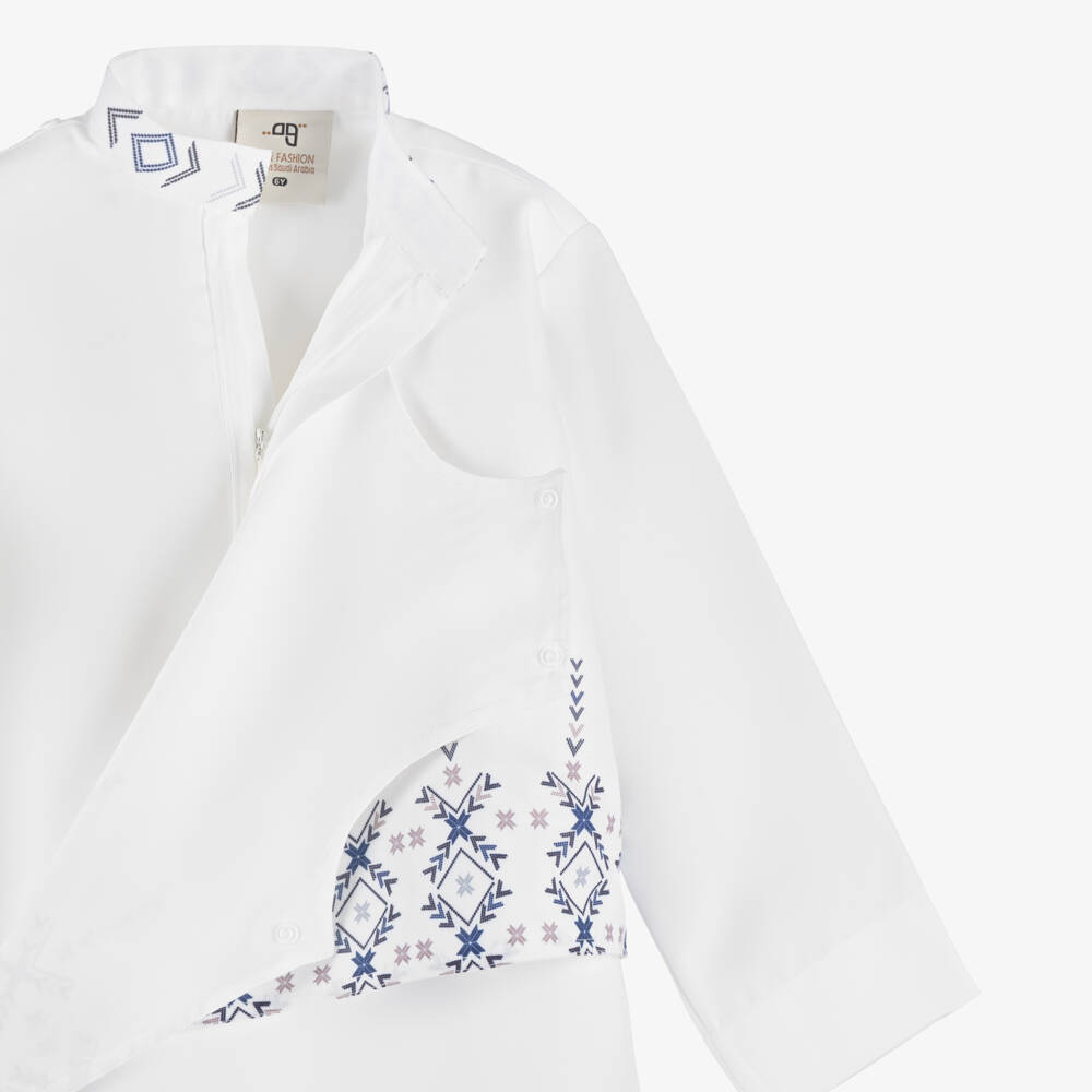 Tomi Fashion-Boys White Thobe with Blue Chevron Design | Childrensalon Outlet