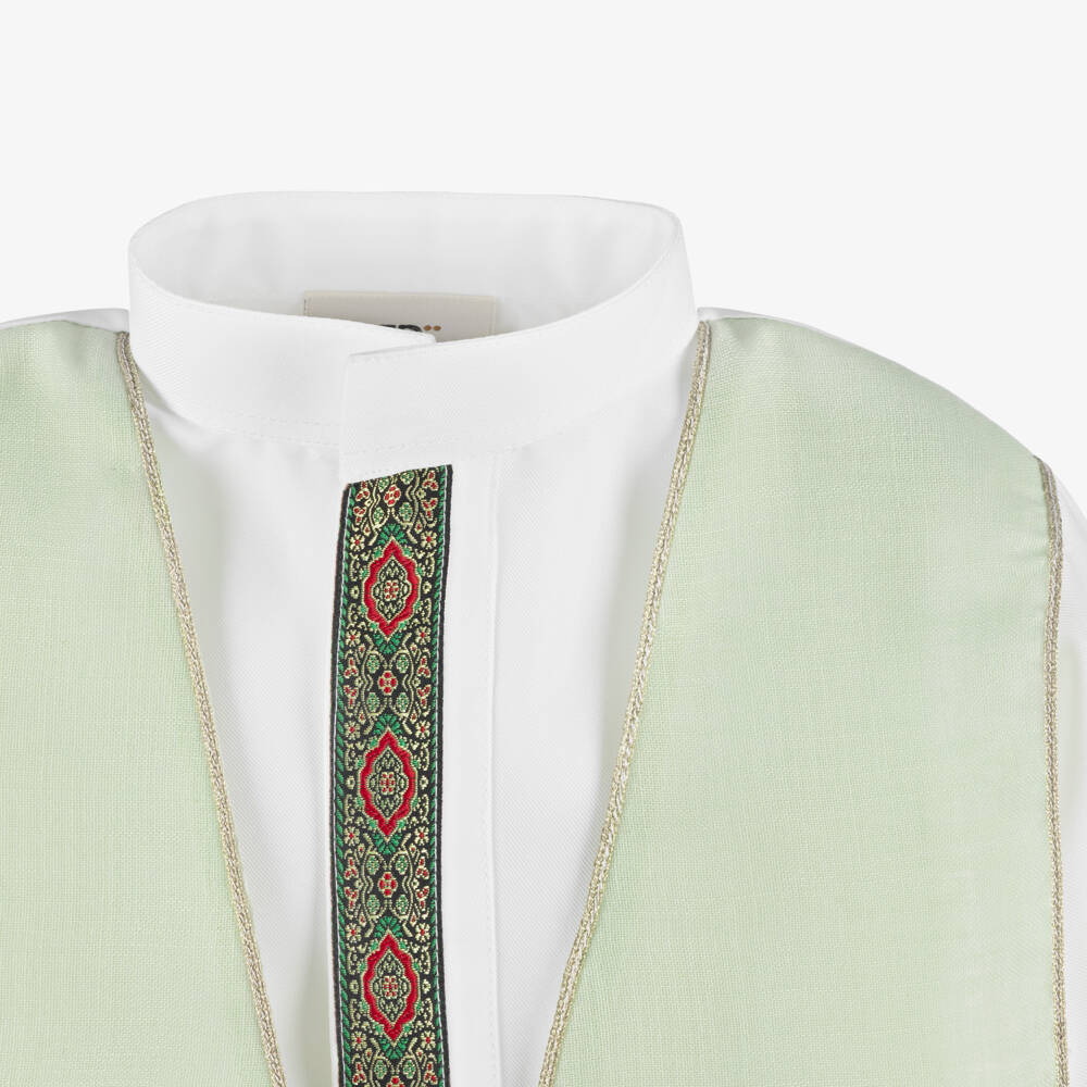 Tomi Fashion-Boys White Twill Thobe with Green Panels | Childrensalon Outlet