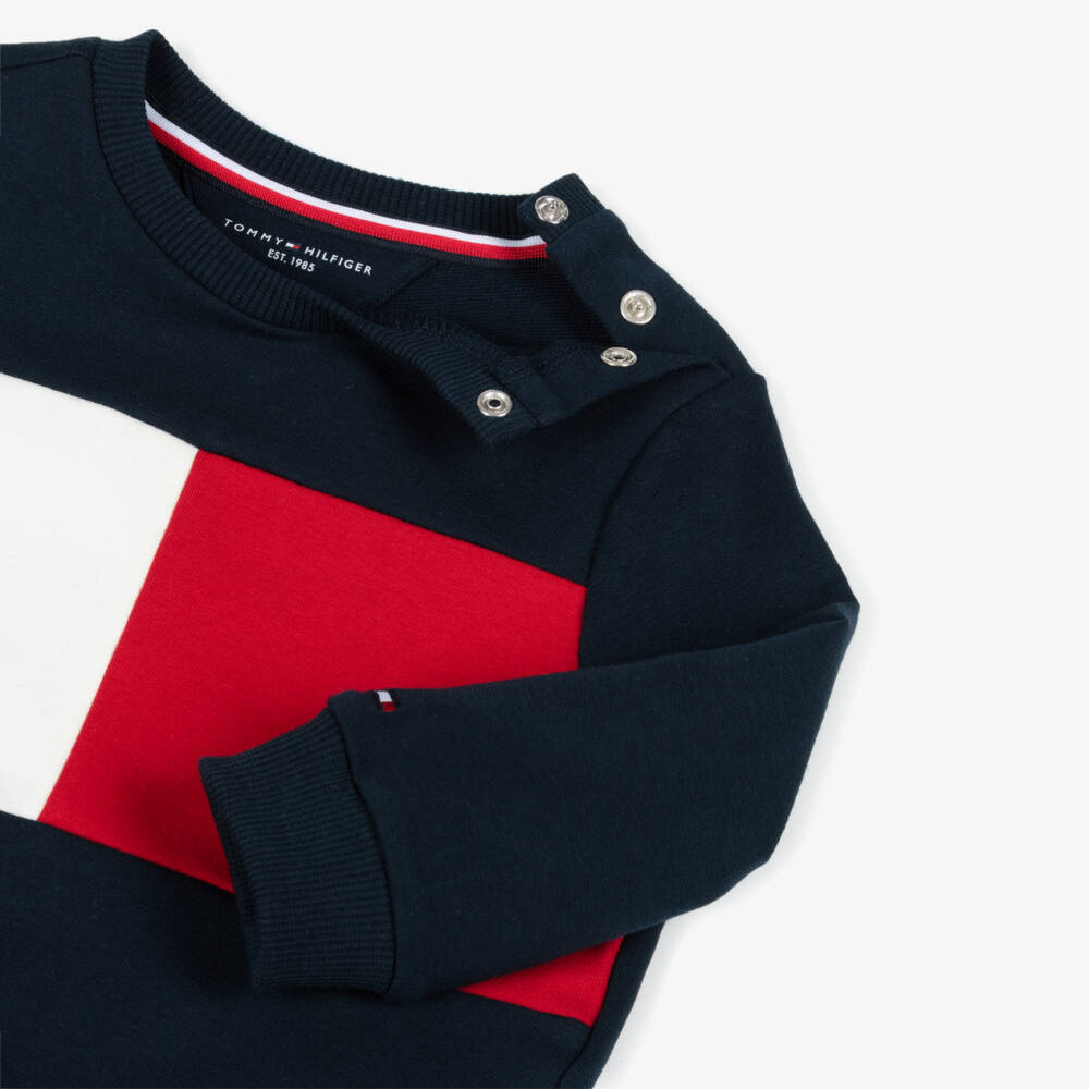 Tommy Hilfiger-Baby Boys Blue Colourblock Flag Cotton Sweatshirt | Childrensalon Outlet