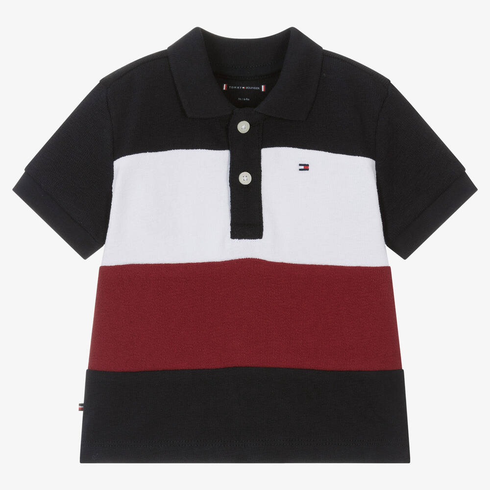 Tommy Hilfiger - Baby Boys Blue Colourblock Polo Shirt | Childrensalon