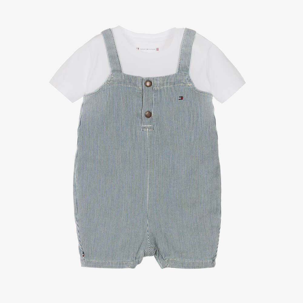 Tommy Hilfiger-Baby Boys Blue Cotton Dungarees Set | Childrensalon Outlet
