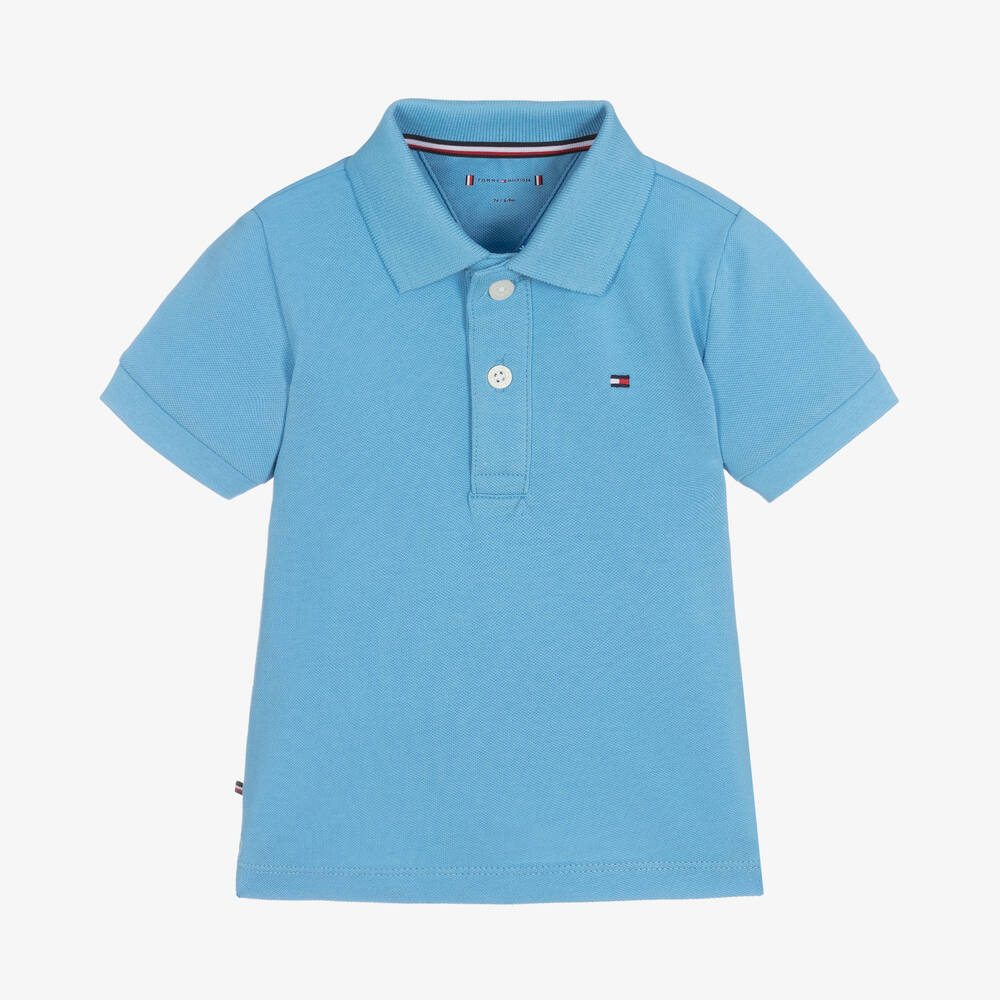Tommy Hilfiger - Baby Boys Blue Cotton Logo Polo Shirt | Childrensalon