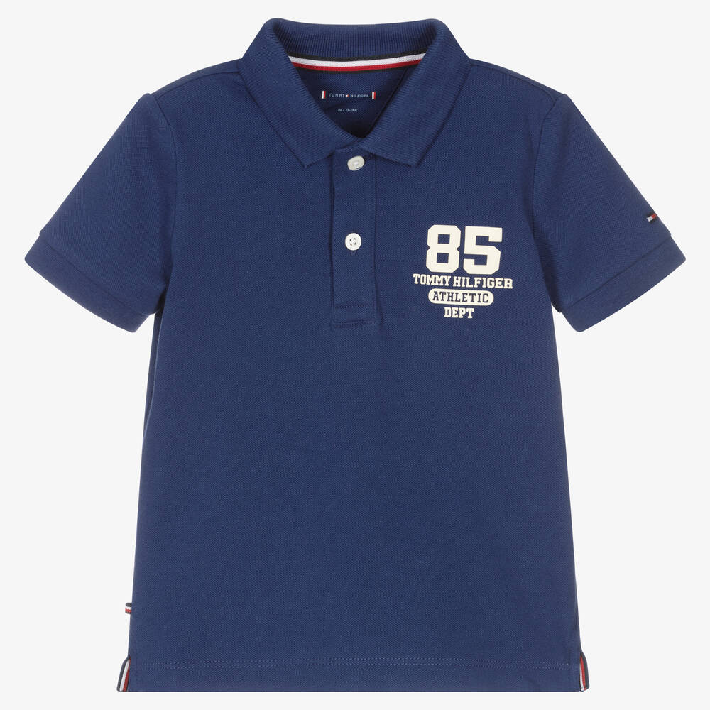 Tommy Hilfiger - Baby Boys Blue Cotton Polo Shirt | Childrensalon