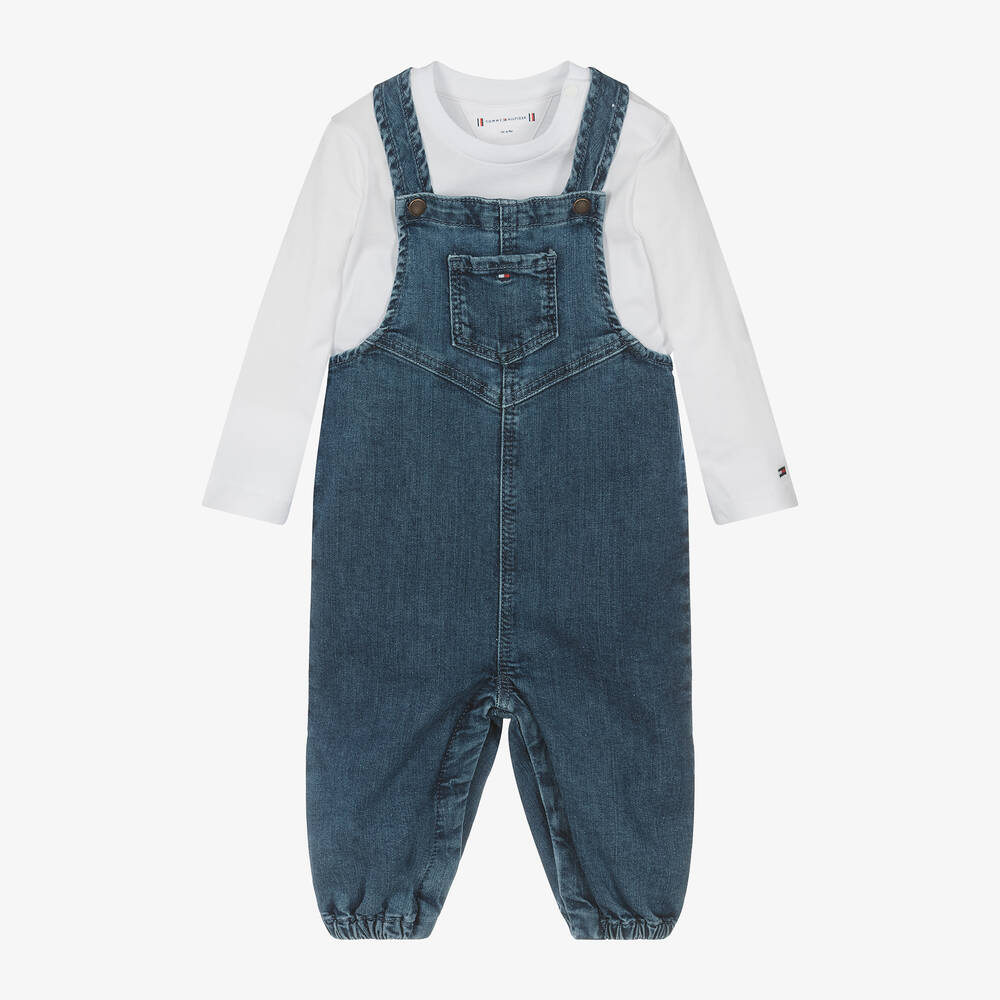 Tommy Hilfiger-Baby Boys Blue Denim Dungaree Set | Childrensalon Outlet