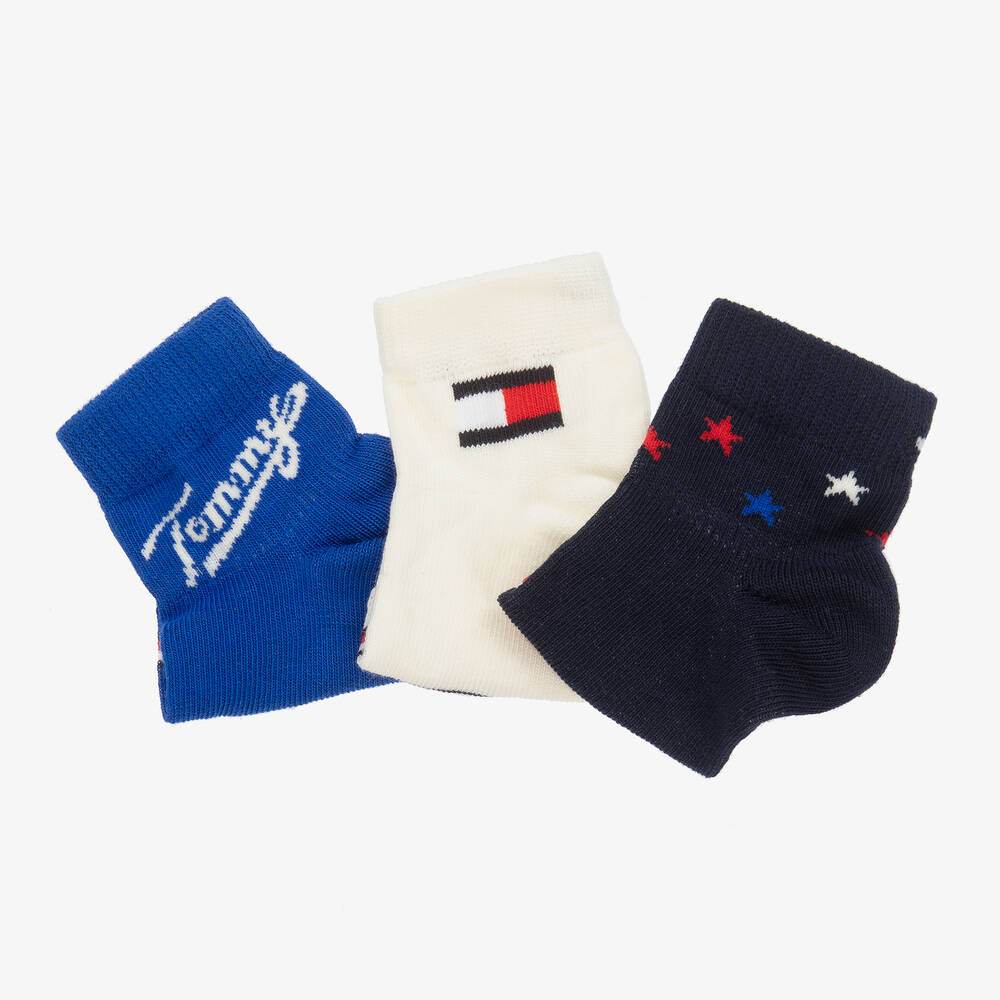 Tommy Hilfiger Baby Boys Blue Ivory Socks 3 Pack