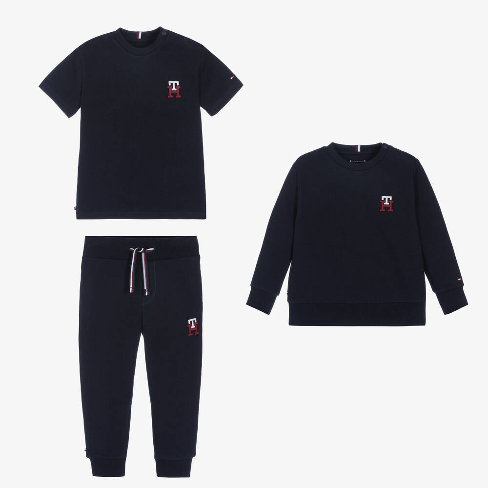 Tommy Hilfiger - طقم هدية تراكسوت قطن جيرسي لون كحلي للمواليد | Childrensalon