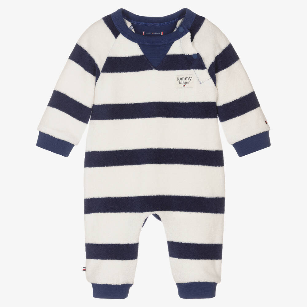 Tommy Hilfiger - Baby Boys Blue Striped Cotton Romper | Childrensalon