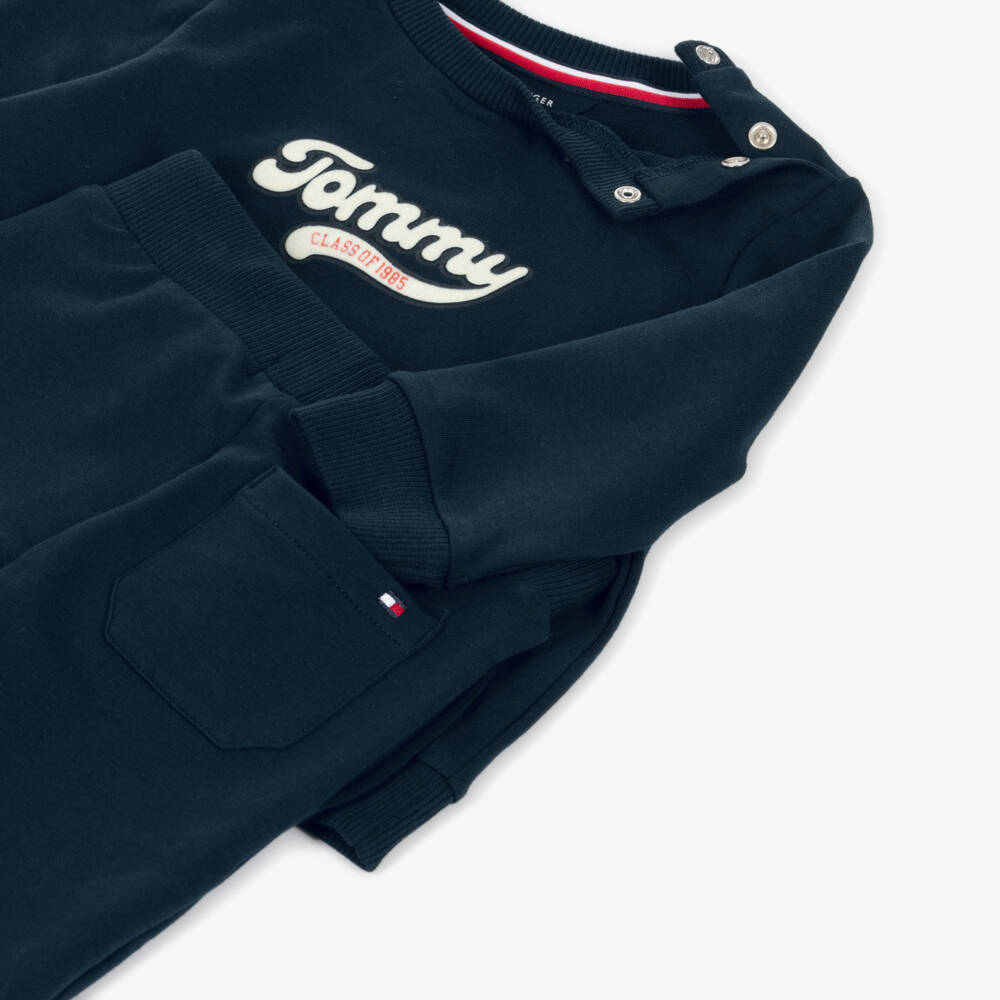 Tommy Hilfiger-Baby Boys Navy Blue Cotton Flocked Logo Tracksuit | Childrensalon Outlet